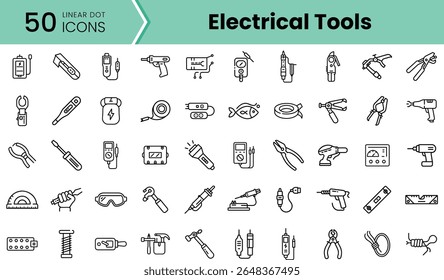A diverse collection of linear icons representing various electrical tools such as drills, pliers, and testers, perfect for DIY enthusiasts and professionals.