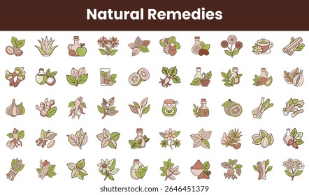 A diverse collection of natural remedies including herbs, oils, and plants, showcasing their healing properties in a colorful and engaging graphic design.