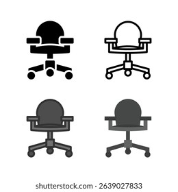 A diverse collection of office chair icons, designed for professional workspaces, home offices, and ergonomic seating.