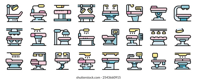 Diverse collection of operating tables and medical beds showcasing advancements in surgical technology and patient care