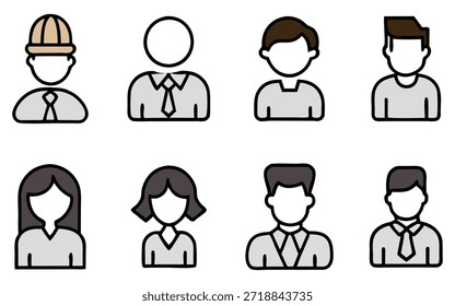 Coleção diversa de ícones simples do avatar do usuário representando vários indivíduos e profissões