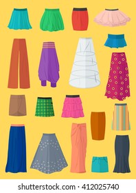 A diverse collection of skirts made in flat design