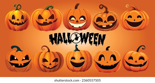 A diverse collection of smiling pumpkin vector illustrations