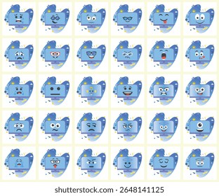 Diverse collection of stylized computer monitor emoticons representing various feelings