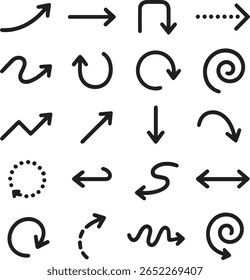 Diverse collection of stylized modern arrow icons.