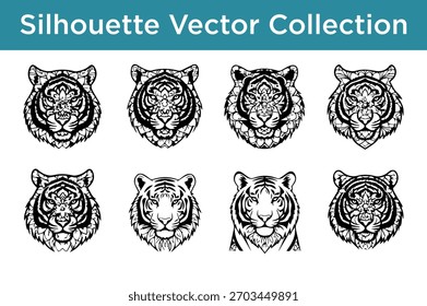 Diversa Colección de estilizadas siluetas de cabeza de tigre Arte vectorial