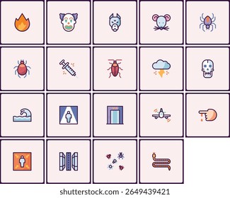 Diverse collection of themed vector icons for creative graphic design projects