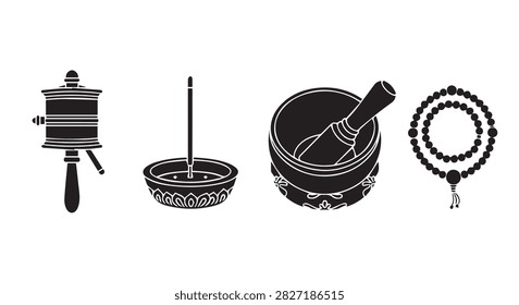 A diverse collection of traditional musical instruments including a drum, rattle, and maraca, showcasing cultural musical heritage and craftsmanship.