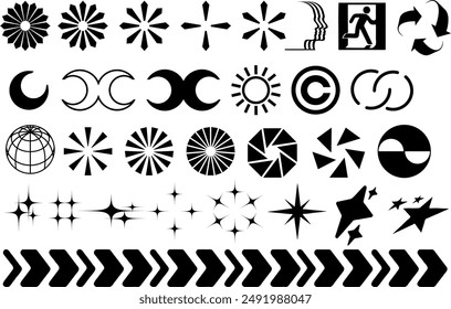 Diverse Collection of Vector Icons and Symbols - Geometric, Circular, Star, and Arrow Designs