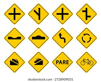 Diverse Collection of Yellow Traffic Warning Signs Set