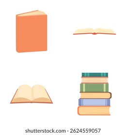 Coleção diversa e colorida de ilustrações de livros para recursos educacionais, estudo escolar e amantes literários. Ideal para adicionar elementos gráficos a capas de livros, lombadas e páginas