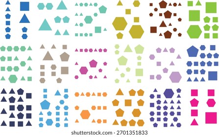 Diverso patrón de Formas geométricas coloridas en una cuadrícula, diseño moderno abstracto