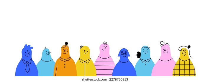 Diverse colorful people crowd character set. Modern young person group collection. Different multicolor person team, business staff worker or student community together.