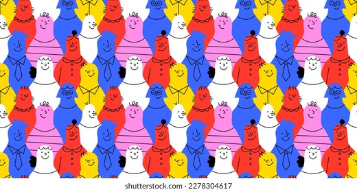 Diverse colorful people crowd seamless pattern. Modern young character group background. Different multicolor person team, business staff worker wallpaper print or student community texture.