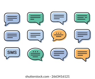 Diversos ícones coloridos de bolhas de fala definidos para comunicação digital e aplicativos de mensagens Ilustração vetorial