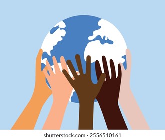 Diverse community all over save and protect the world illustration