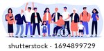 Diverse community members standing together. Crowd of happy men, women of different ages, children and disabled person. Vector illustration for civil society, diversity, togetherness, citizens concept