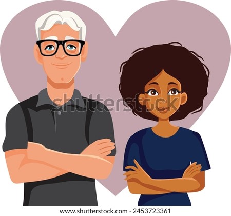 
Diverse Couple Feeling in love Vector Cartoon Characters
Happy husband and wife standing together 
