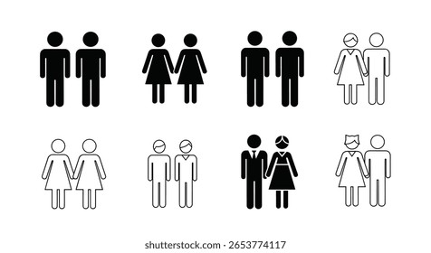 Diverse couple icons representing different relationships and unions