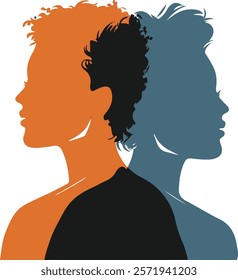 Diverse Couples Silhouette Art. This captivating vector art showcases the silhouettes of diverse couples, artistically intertwined to represent unity and diversity. The contrasting colors and overlapp