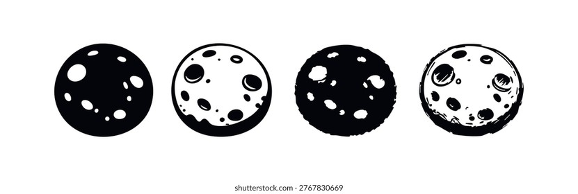 Diverse Cratered Orb Icons Set - Lunar and Planetary Symbols