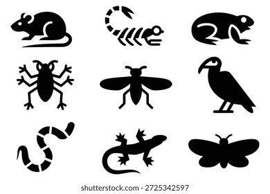 Diverse creature icons scorpion frog