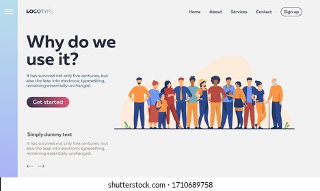 Diverse crowd of people of different ages and races. Multiracial community members standing together. Vector illustration for civil society, diversity, multinational public concept