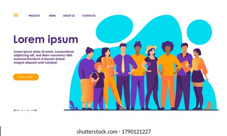 Diverse crowd of people of different ages and races. Multiracial community members standing together. Vector illustration for civil society, diversity, multinational public concept