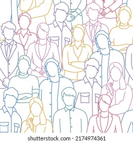 Diverse crowd of people - seamless banner. Hand drawn vector illustration.