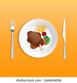 Diverse Culinary Delights: Explore a world of flavors with this vector illustration showcasing a variety of delicious food dishes, including a meal served with French fries and vegetables. 