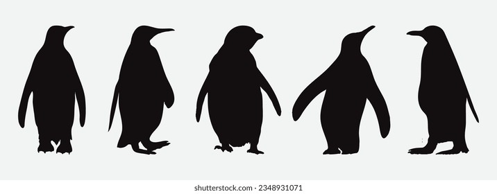 Diverse and Detailed Silhouettes of Playful Penguins, A Comprehensive Collection for Your Creative Projects