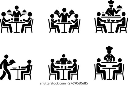 Diverse dining scenes with different service styles in a restaurant setting