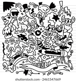 Diverse Doodle Characters in Joyful Interaction
