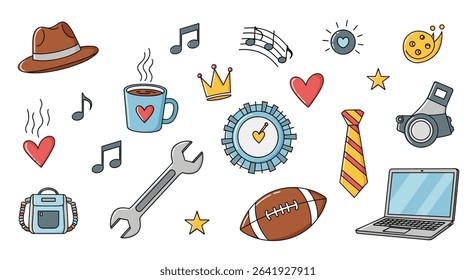 Diverse Doodle Collection a Whimsical Mix of Objects and Symbols