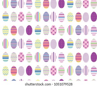 DIVERSE EASTER COLORED DECORATIVE PAINTED EGGS. COLLECTION OF EGGS. SEAMLESS VECTOR PATTERN