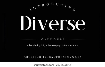 Diverse Elegant luxury abstract wedding fashion logo font alphabet. Minimal classic  urban fonts for logo, brand etc. Typography typeface uppercase lowercase and number. vector illustration