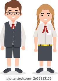 Diverse Elementary School Students in Uniform for Illustrations and School Art