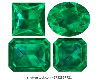 Verschiedene Smaragd Edelstein Schnitte - Hochwertiges Bild, Eine atemberaubende Sammlung von Smaragd Edelsteinen in verschiedenen Schnitten und Formen. Perfekt für Schmuck, Design und kreative Projekte.