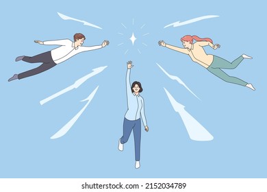 Diverse Employees Strive To Reach Control Diamond, Achieve Career Goals Or Aims. Concept Of Businesspeople Teamwork For Opportunities Seizing And Motivation. Flat Vector Illustration. 