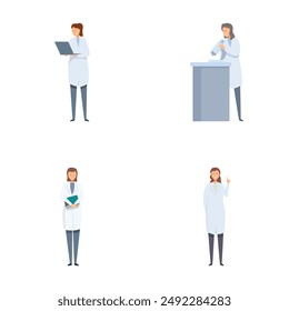 Diverse and empowering professional female scientist collection with illustrations of women in science, technology, and healthcare work environments on white backgrounds