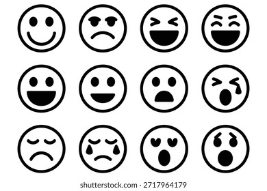 Diverse expressive faces black and white emoji expressions