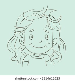 Diverse face of young girl, her emotions. Portrait with a positive facial expression. Hand drawn doodle sketch. Vector illustration for any design