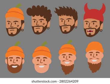 diverse faces of men with halloween theme bundle set