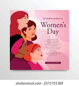 Diverse Female Figures, A Modern Flat Vector Banner for International Women's Day celebration