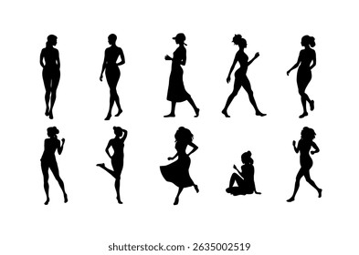 Diverse Female Silhouettes in Various Active Poses