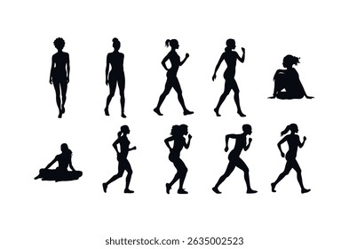 Diverse Female Silhouettes in Various Active Poses