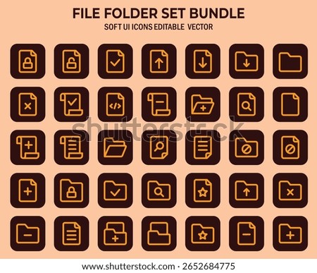 Diverse file and folder icons with soft user interface style in a minimalist representation suitable for a modern