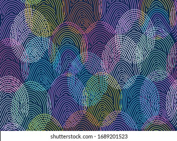 Diverse fingerprint concept, data security metaphor. Vector seamless pattern.