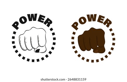 Diverse fists in bold vector style with the word POWER. Represents unity, resistance, and strength. Ideal for equality campaigns, t-shirts, activism, and empowerment graphics.