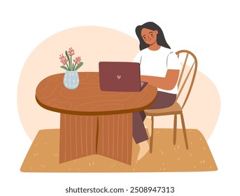 Diverse freelance girl working on laptop 